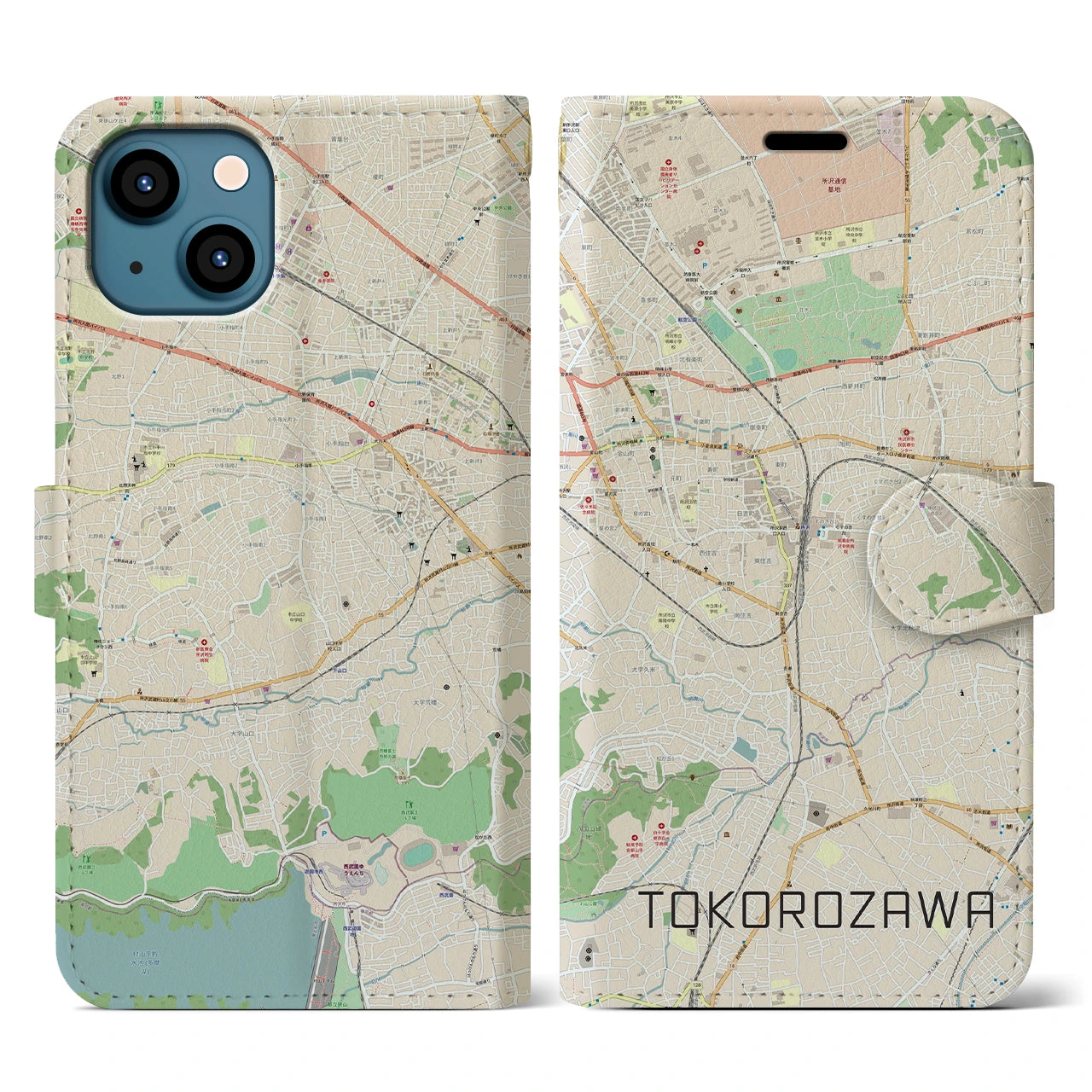【所沢】地図柄iPhoneケース（手帳両面タイプ・ナチュラル）iPhone 13 用
