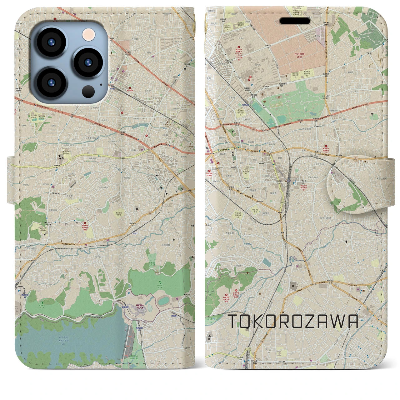 【所沢】地図柄iPhoneケース（手帳両面タイプ・ナチュラル）iPhone 13 Pro Max 用