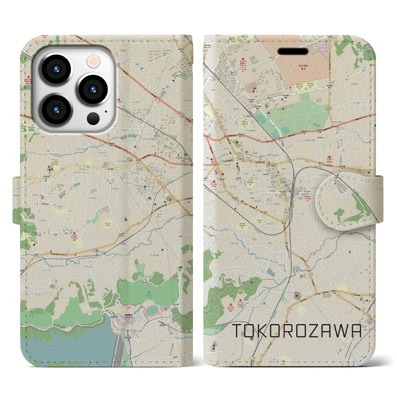 【所沢】地図柄iPhoneケース（手帳両面タイプ・ナチュラル）iPhone 13 Pro 用