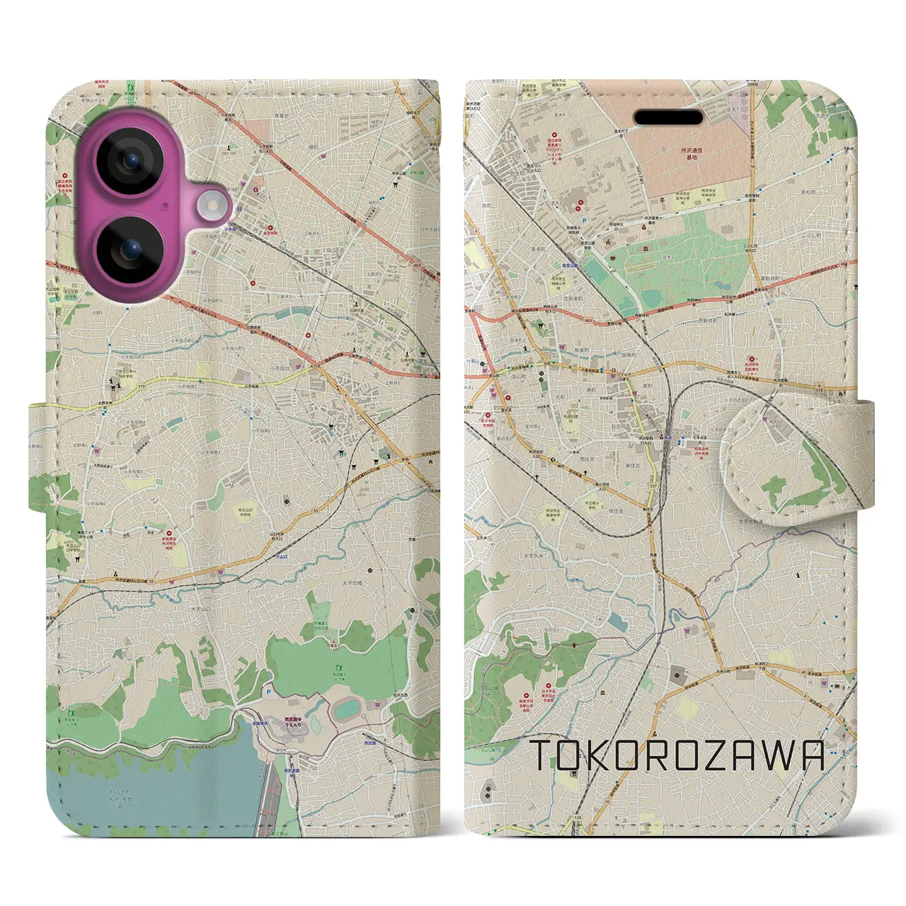 【所沢（埼玉県）】地図柄iPhoneケース（手帳タイプ）ナチュラル・iPhone 16 Pro 用