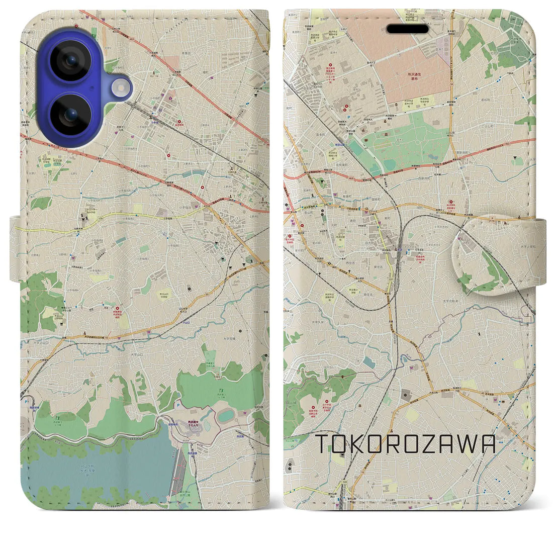 【所沢（埼玉県）】地図柄iPhoneケース（手帳タイプ）ナチュラル・iPhone 16 Pro Max 用