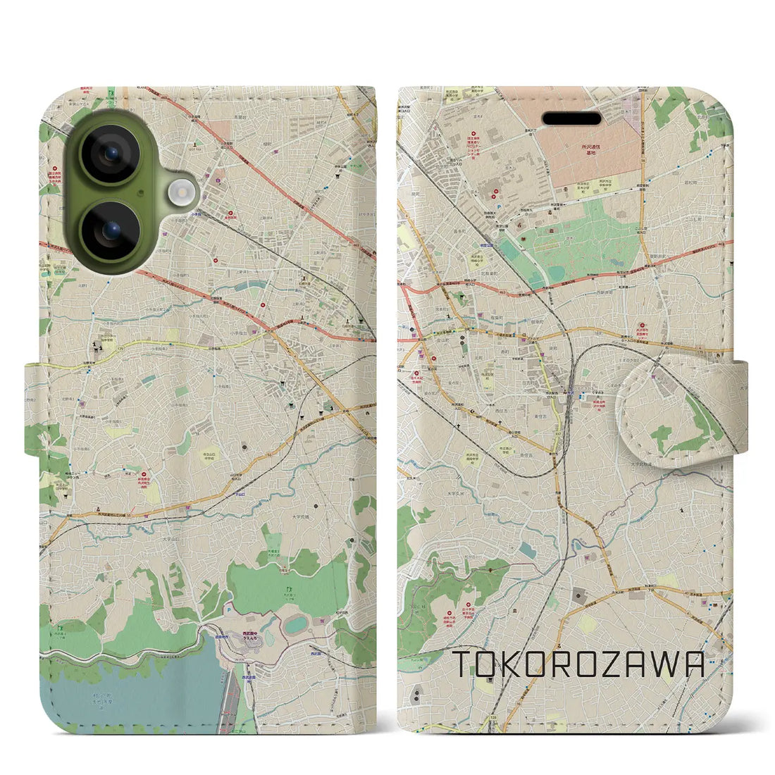 【所沢（埼玉県）】地図柄iPhoneケース（手帳タイプ）ナチュラル・iPhone 17 Pro Max 用