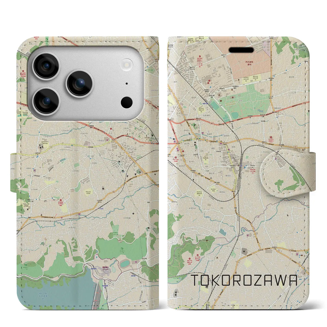 【所沢（埼玉県）】地図柄iPhoneケース（手帳タイプ）モノトーン・iPhone 17 Pro Max 用