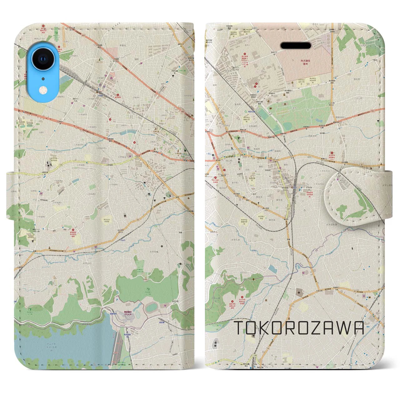 【所沢】地図柄iPhoneケース（手帳両面タイプ・ナチュラル）iPhone XR 用