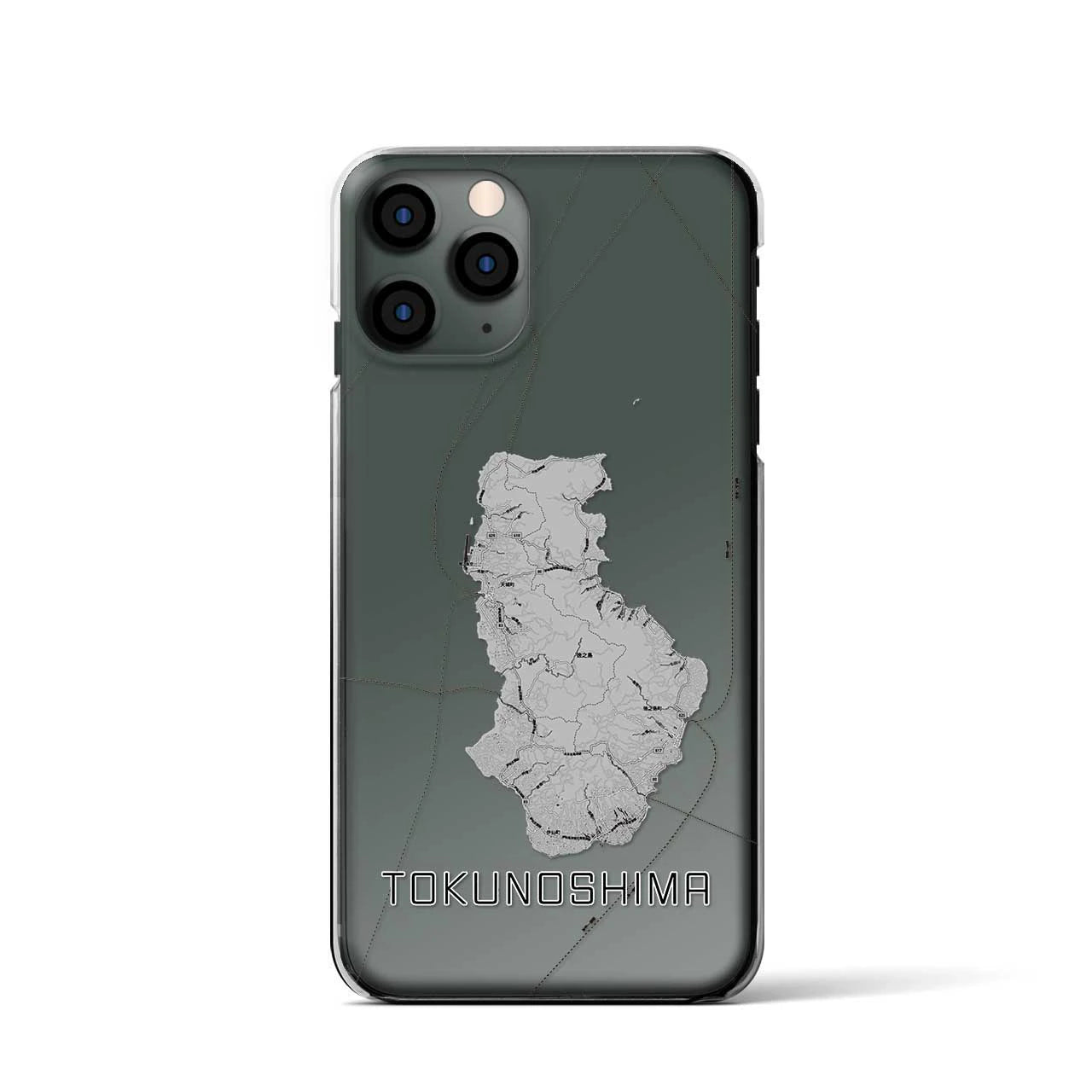 【徳之島（鹿児島県）】地図柄iPhoneケース（クリアタイプ）モノトーン・iPhone 11 Pro 用