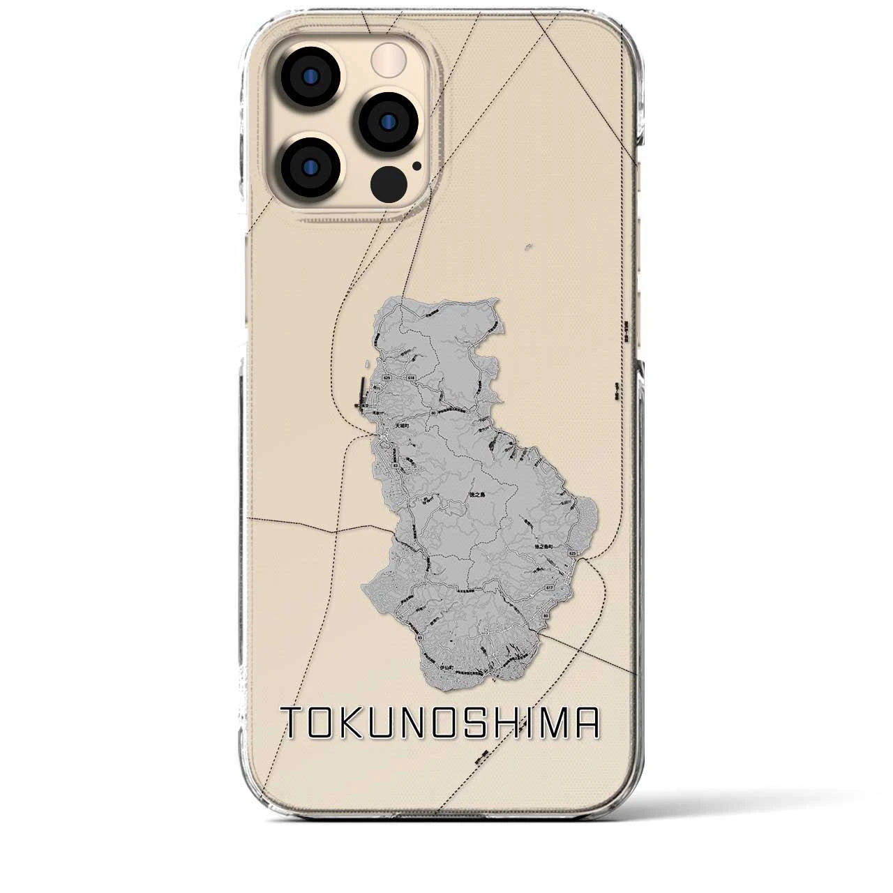 【徳之島（鹿児島県）】地図柄iPhoneケース（クリアタイプ）モノトーン・iPhone 12 Pro Max 用