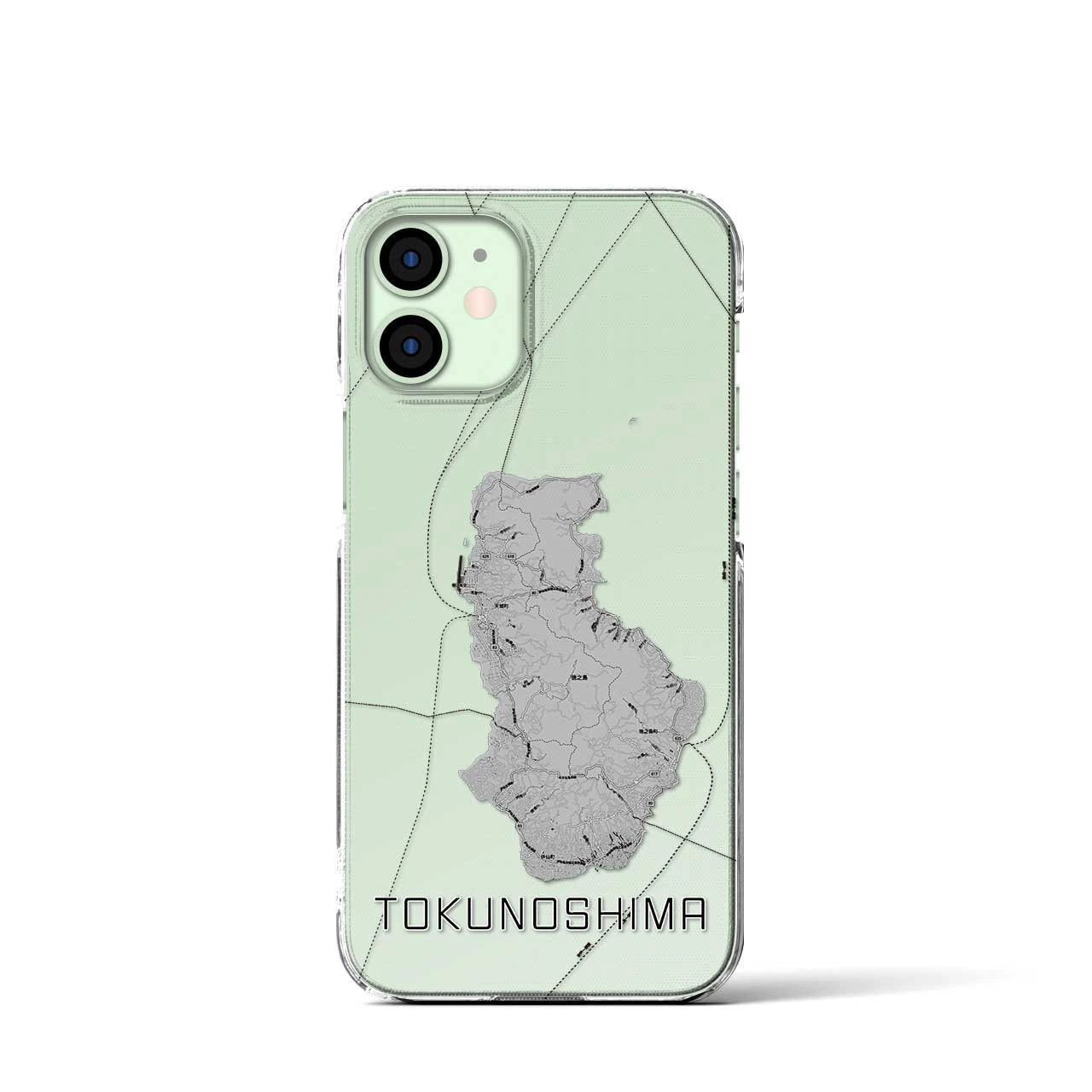 【徳之島（鹿児島県）】地図柄iPhoneケース（クリアタイプ）モノトーン・iPhone 12 mini 用