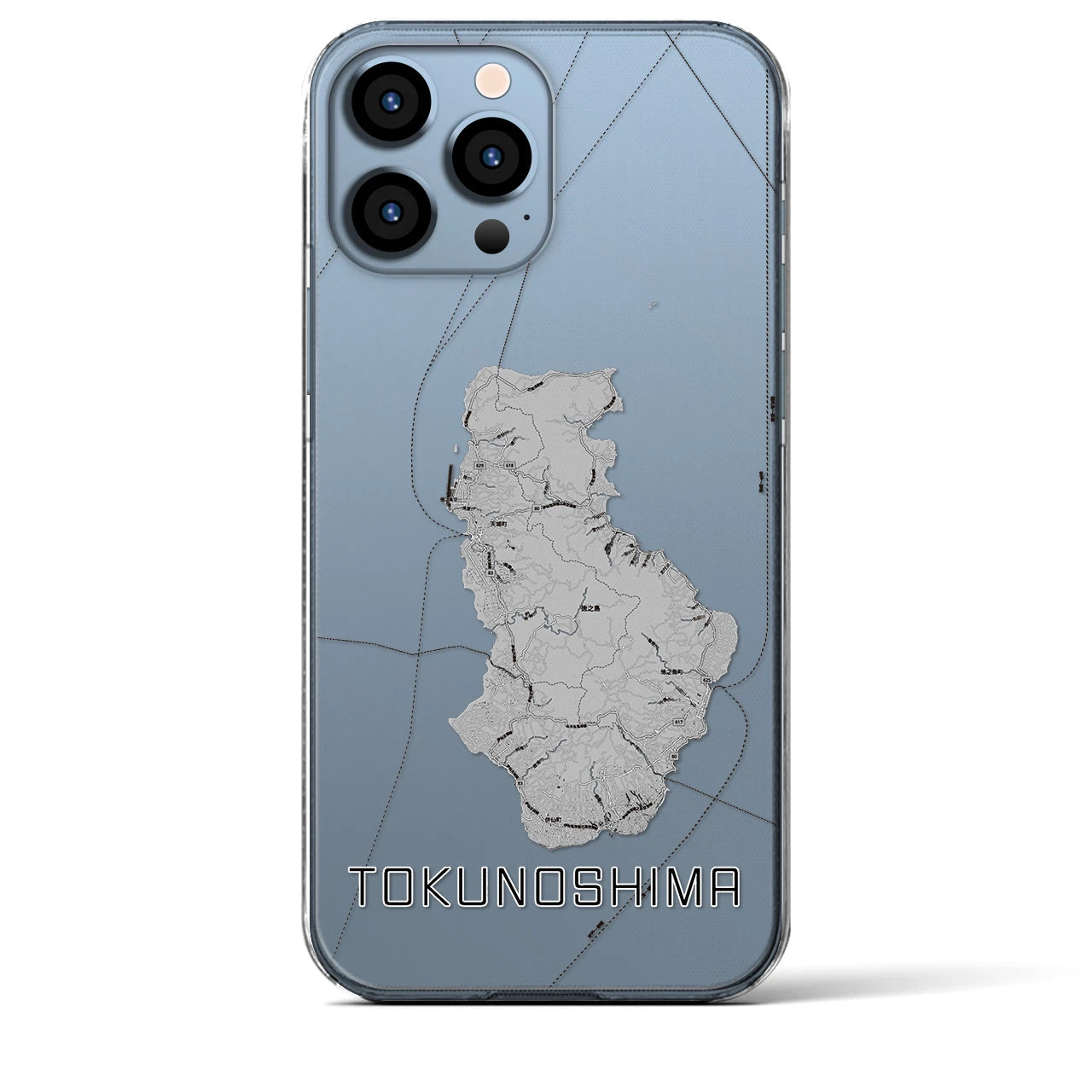 【徳之島（鹿児島県）】地図柄iPhoneケース（クリアタイプ）モノトーン・iPhone 13 Pro Max 用