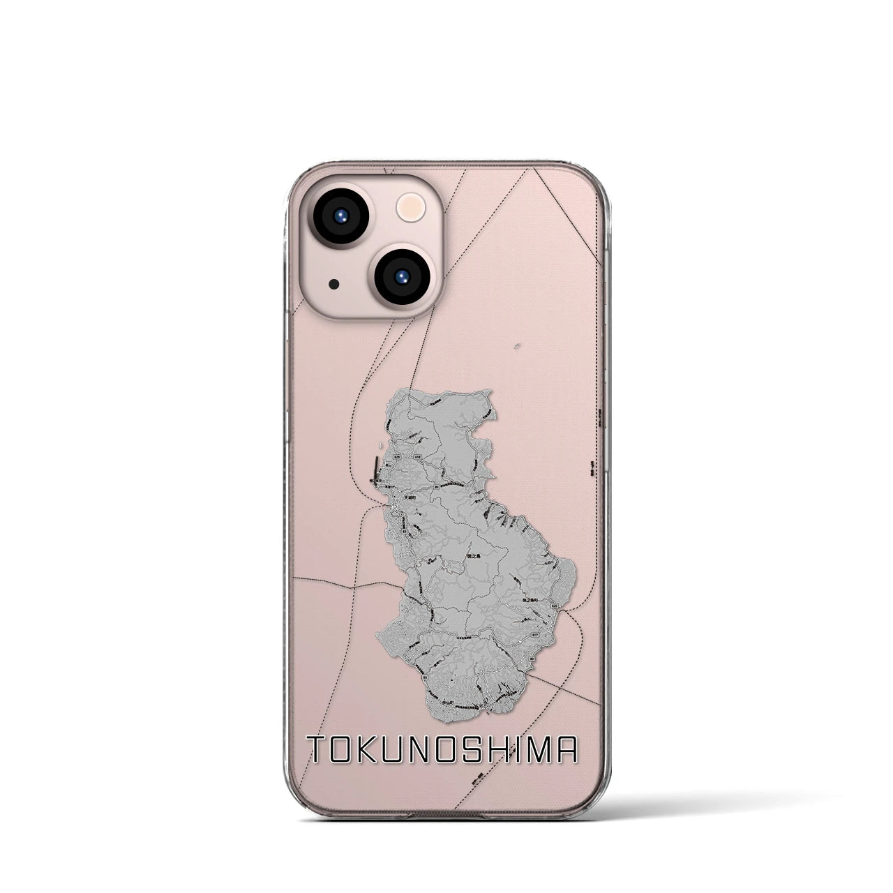 【徳之島（鹿児島県）】地図柄iPhoneケース（クリアタイプ）モノトーン・iPhone 13 mini 用