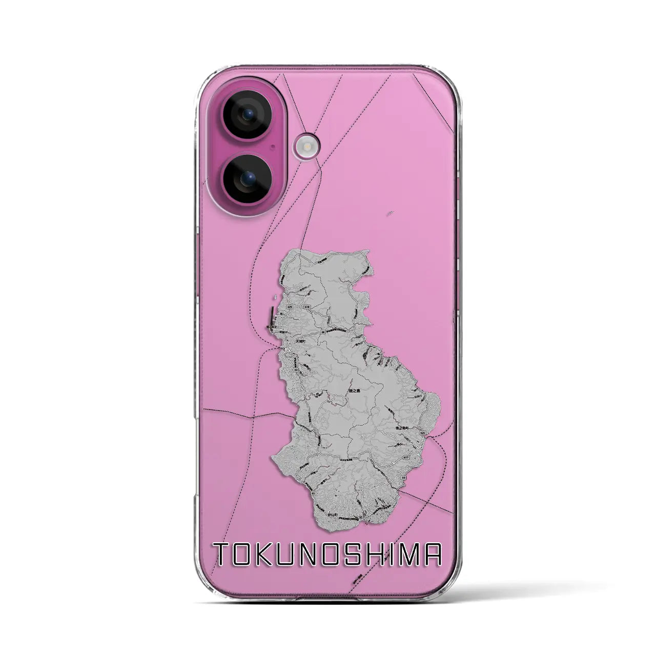 【徳之島（鹿児島県）】地図柄iPhoneケース（クリアタイプ）モノトーン・iPhone 16 Pro 用