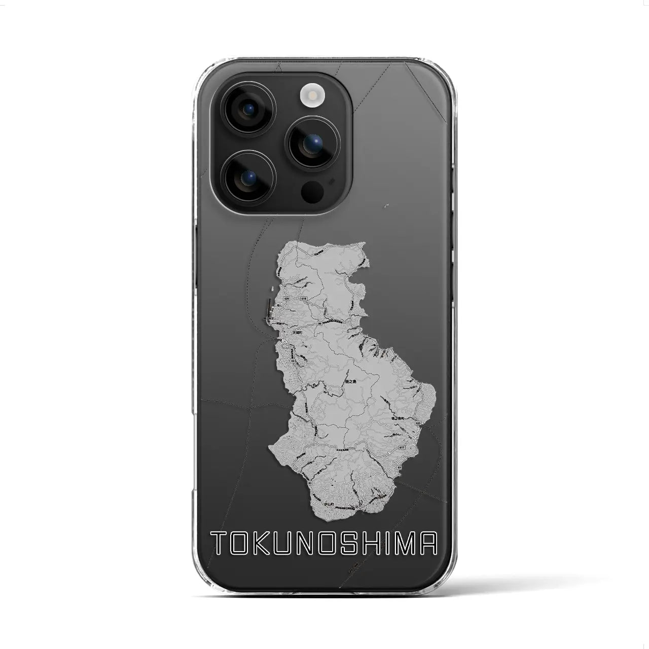 【徳之島（鹿児島県）】地図柄iPhoneケース（クリアタイプ）モノトーン・iPhone 16 用