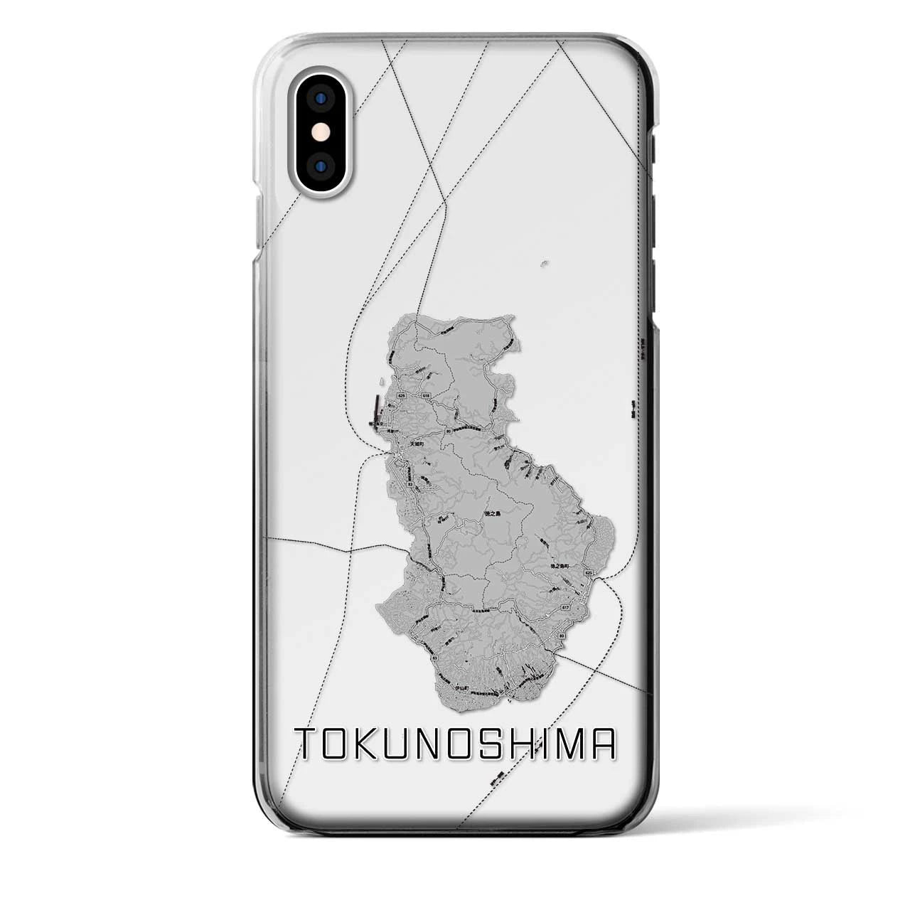 【徳之島（鹿児島県）】地図柄iPhoneケース（クリアタイプ）モノトーン・iPhone XS Max 用