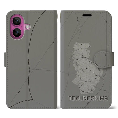 【徳之島（鹿児島県）】地図柄iPhoneケース（手帳タイプ）モノトーン・iPhone 16 Pro 用