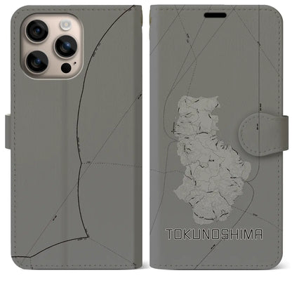 【徳之島（鹿児島県）】地図柄iPhoneケース（手帳タイプ）モノトーン・iPhone 16 Plus 用