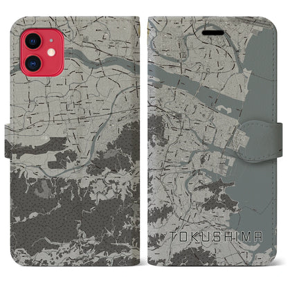 【徳島（徳島県）】地図柄iPhoneケース（手帳タイプ）モノトーン・iPhone 11 用