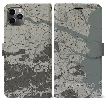 【徳島（徳島県）】地図柄iPhoneケース（手帳タイプ）モノトーン・iPhone 11 Pro Max 用