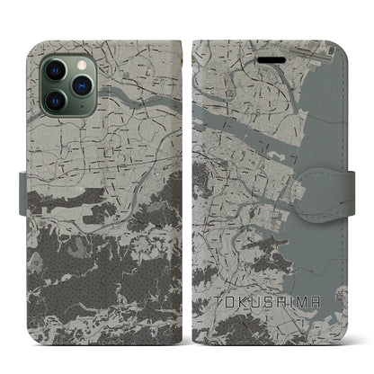 【徳島（徳島県）】地図柄iPhoneケース（手帳タイプ）モノトーン・iPhone 11 Pro 用