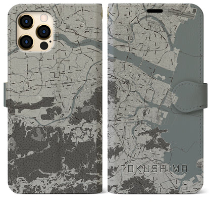 【徳島（徳島県）】地図柄iPhoneケース（手帳タイプ）モノトーン・iPhone 12 Pro Max 用