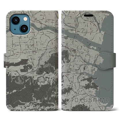 【徳島（徳島県）】地図柄iPhoneケース（手帳タイプ）モノトーン・iPhone 13 用