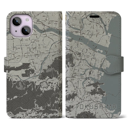 【徳島（徳島県）】地図柄iPhoneケース（手帳タイプ）モノトーン・iPhone 14 用