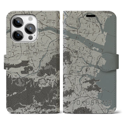 【徳島（徳島県）】地図柄iPhoneケース（手帳タイプ）モノトーン・iPhone 14 Pro 用