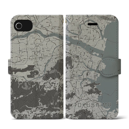 【徳島（徳島県）】地図柄iPhoneケース（手帳タイプ）モノトーン・iPhone SE（第3 / 第2世代） / 8 / 7 / 6s / 6 用