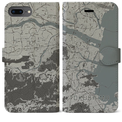 【徳島（徳島県）】地図柄iPhoneケース（手帳タイプ）モノトーン・iPhone 8Plus /7Plus / 6sPlus / 6Plus 用
