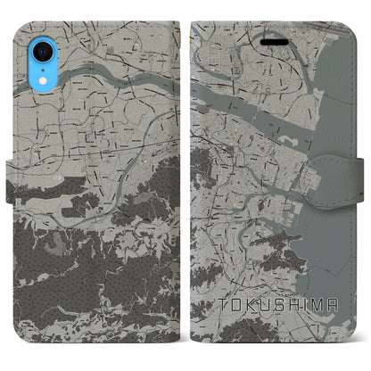 【徳島（徳島県）】地図柄iPhoneケース（手帳タイプ）モノトーン・iPhone XR 用