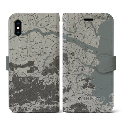 【徳島（徳島県）】地図柄iPhoneケース（手帳タイプ）モノトーン・iPhone XS / X 用