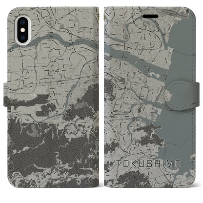 【徳島（徳島県）】地図柄iPhoneケース（手帳タイプ）モノトーン・iPhone XS Max 用