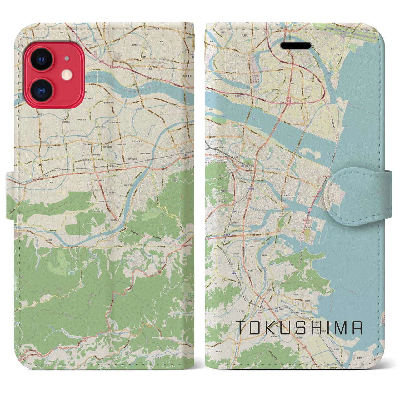 【徳島】地図柄iPhoneケース（手帳両面タイプ・ナチュラル）iPhone 11 用