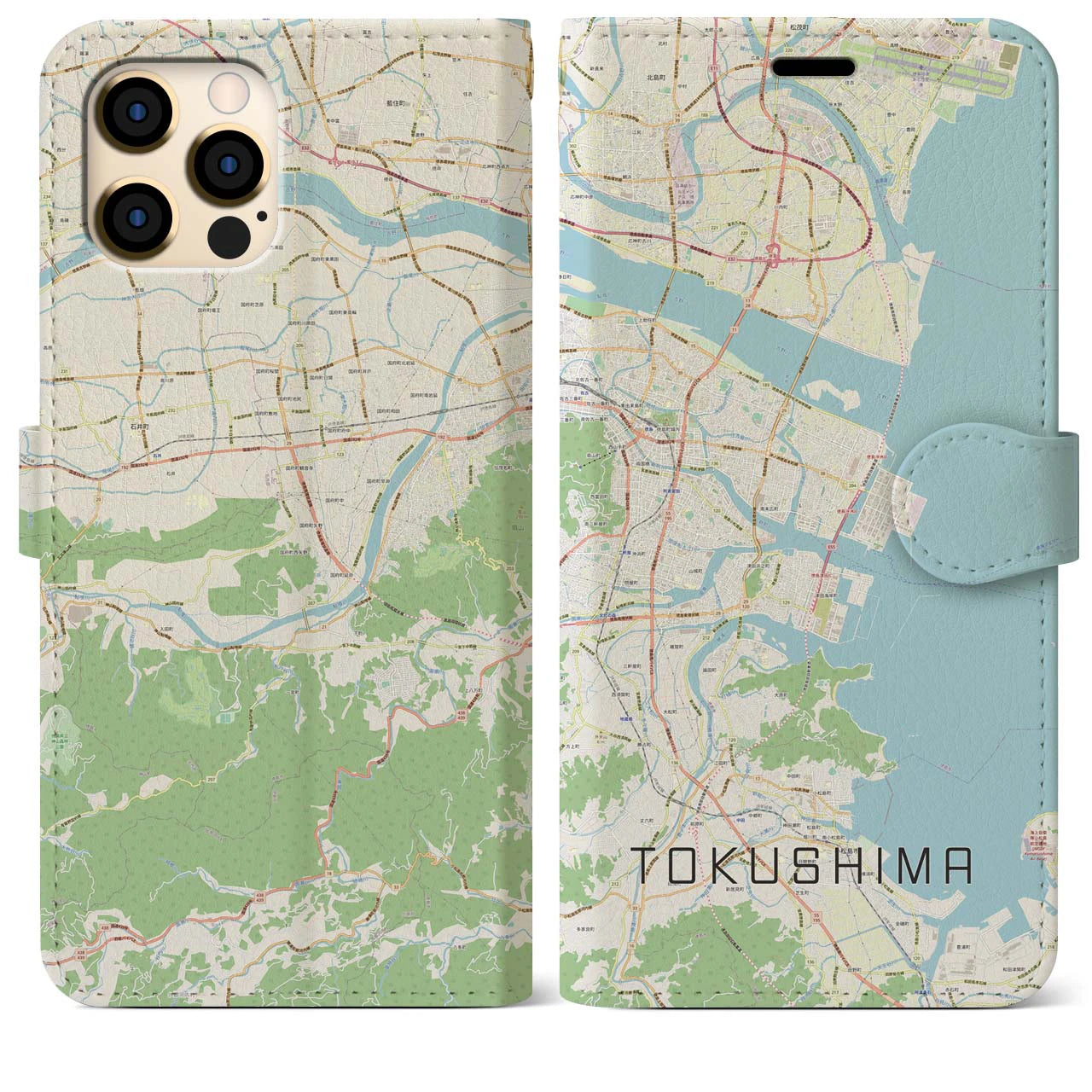 【徳島】地図柄iPhoneケース（手帳両面タイプ・ナチュラル）iPhone 12 Pro Max 用