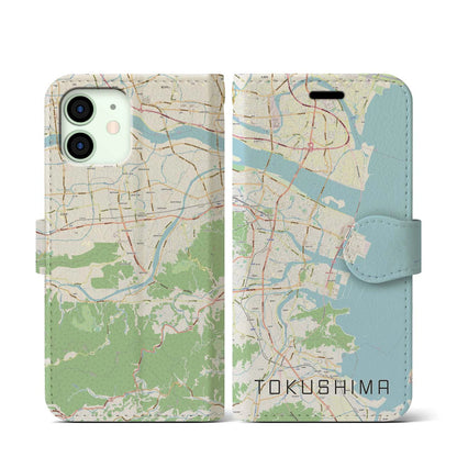 【徳島（徳島県）】地図柄iPhoneケース（手帳タイプ）ナチュラル・iPhone 12 mini 用