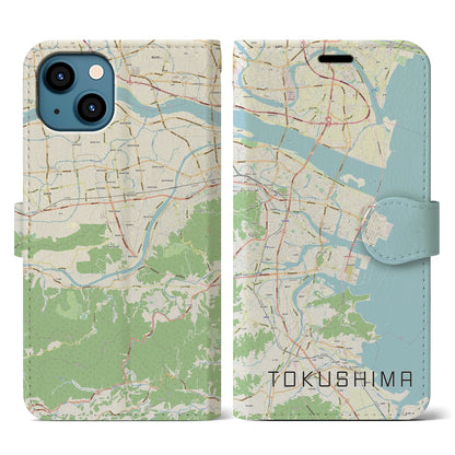 【徳島（徳島県）】地図柄iPhoneケース（手帳タイプ）ナチュラル・iPhone 13 用