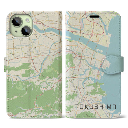 【徳島（徳島県）】地図柄iPhoneケース（手帳タイプ）ナチュラル・iPhone 15 用