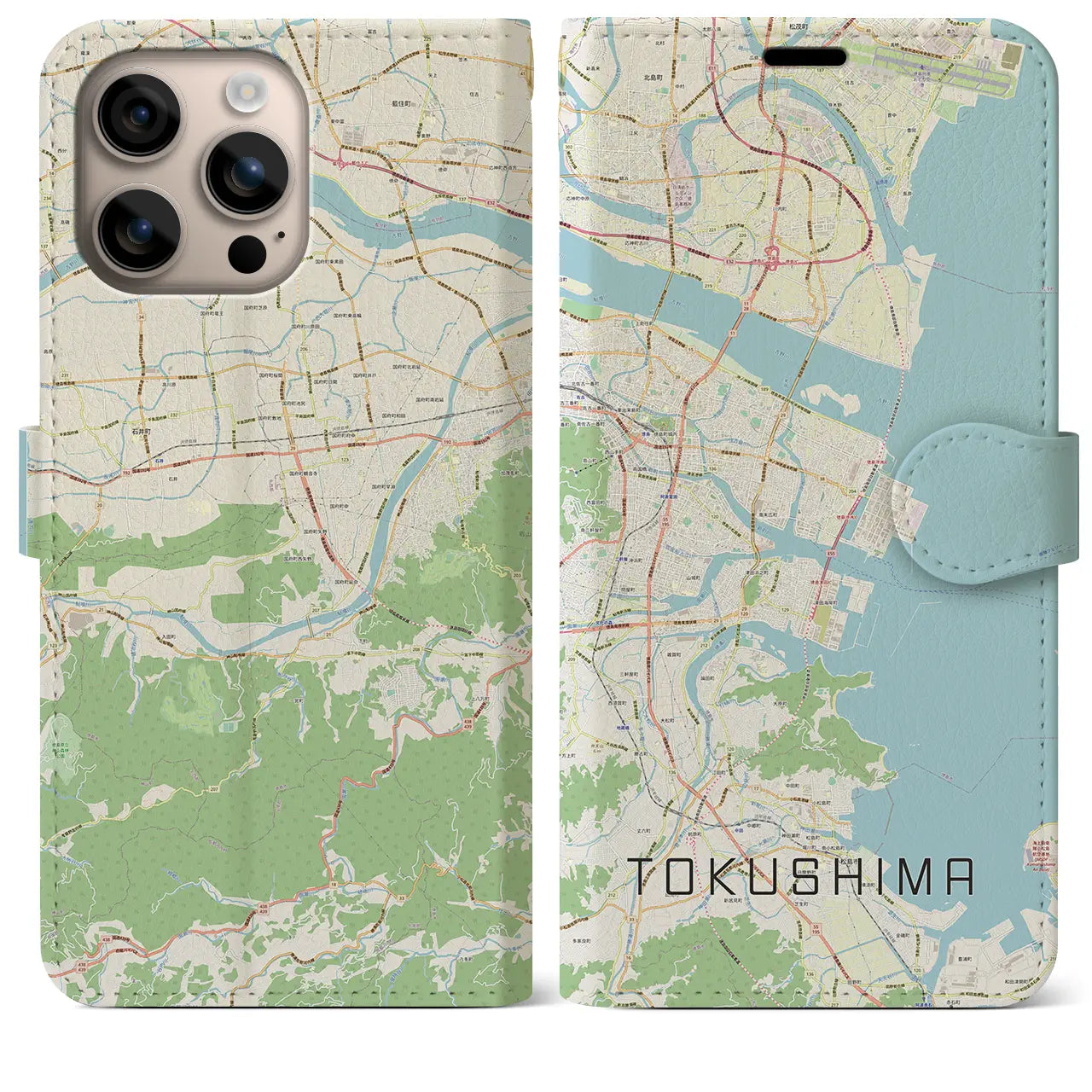 【徳島（徳島県）】地図柄iPhoneケース（手帳タイプ）ナチュラル・iPhone 16 Plus 用