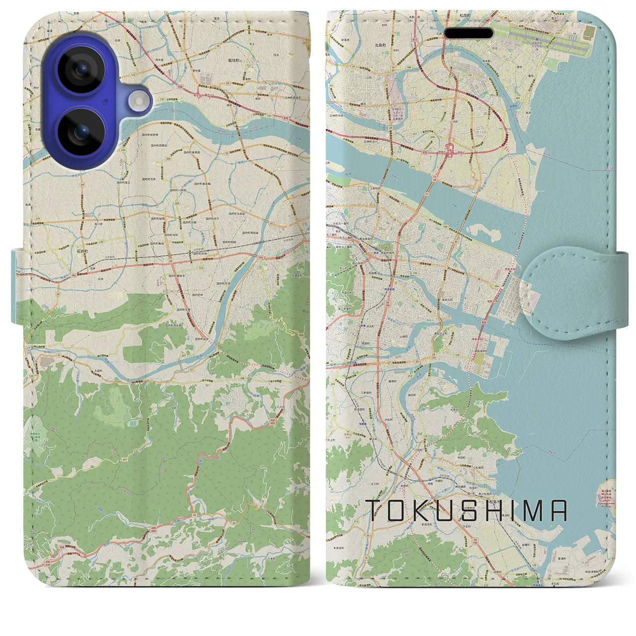 【徳島（徳島県）】地図柄iPhoneケース（手帳タイプ）ナチュラル・iPhone 16 Pro Max 用