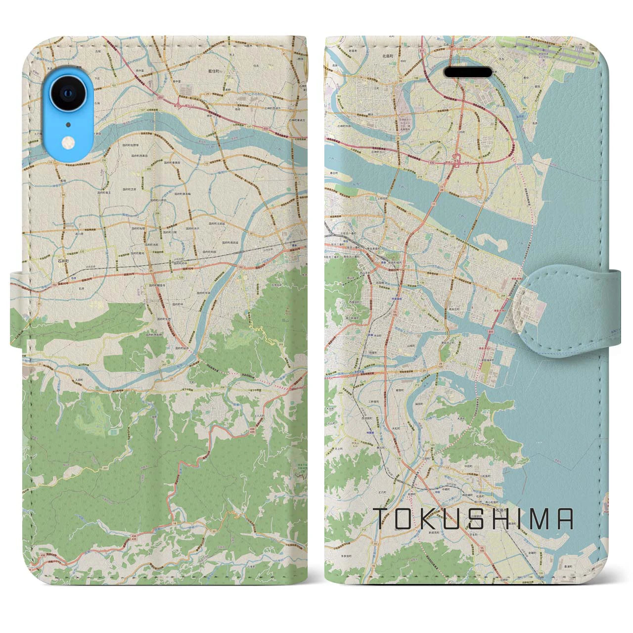 【徳島】地図柄iPhoneケース（手帳両面タイプ・ナチュラル）iPhone XR 用