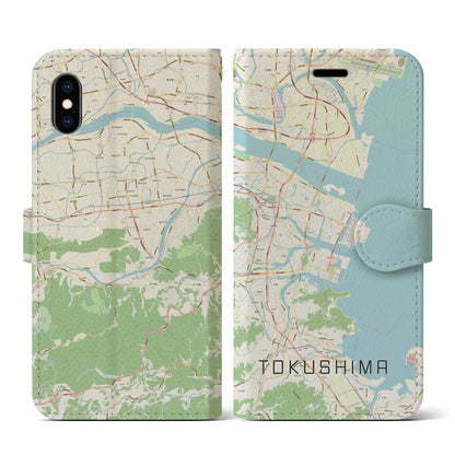 【徳島（徳島県）】地図柄iPhoneケース（手帳タイプ）ナチュラル・iPhone XS / X 用