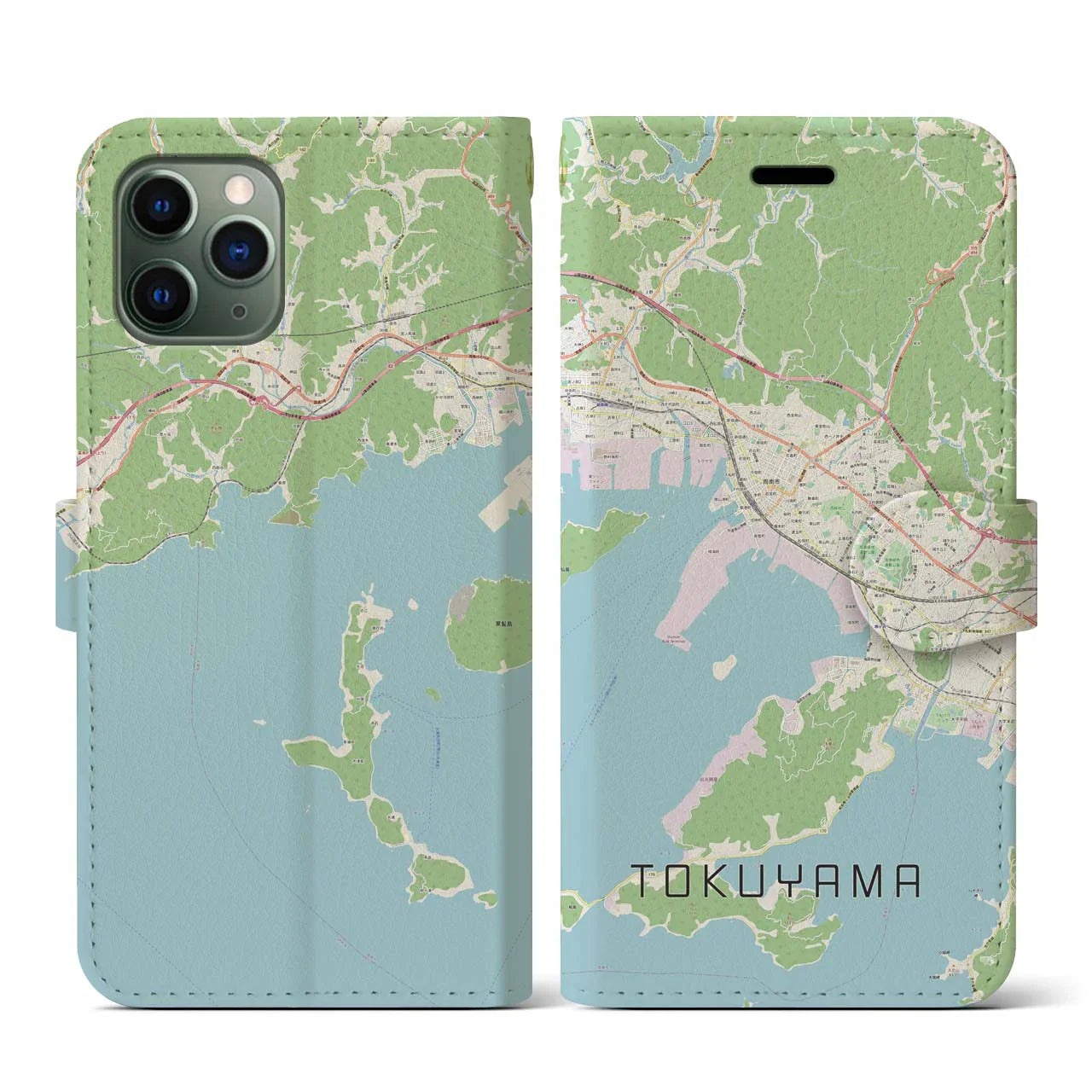 【徳山（山口県）】地図柄iPhoneケース（手帳タイプ）ナチュラル・iPhone 11 Pro 用