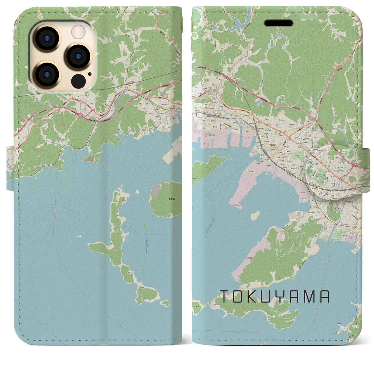 【徳山（山口県）】地図柄iPhoneケース（手帳タイプ）ナチュラル・iPhone 12 Pro Max 用