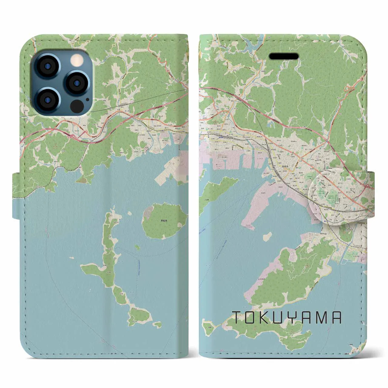 【徳山（山口県）】地図柄iPhoneケース（手帳タイプ）ナチュラル・iPhone 12 / 12 Pro 用