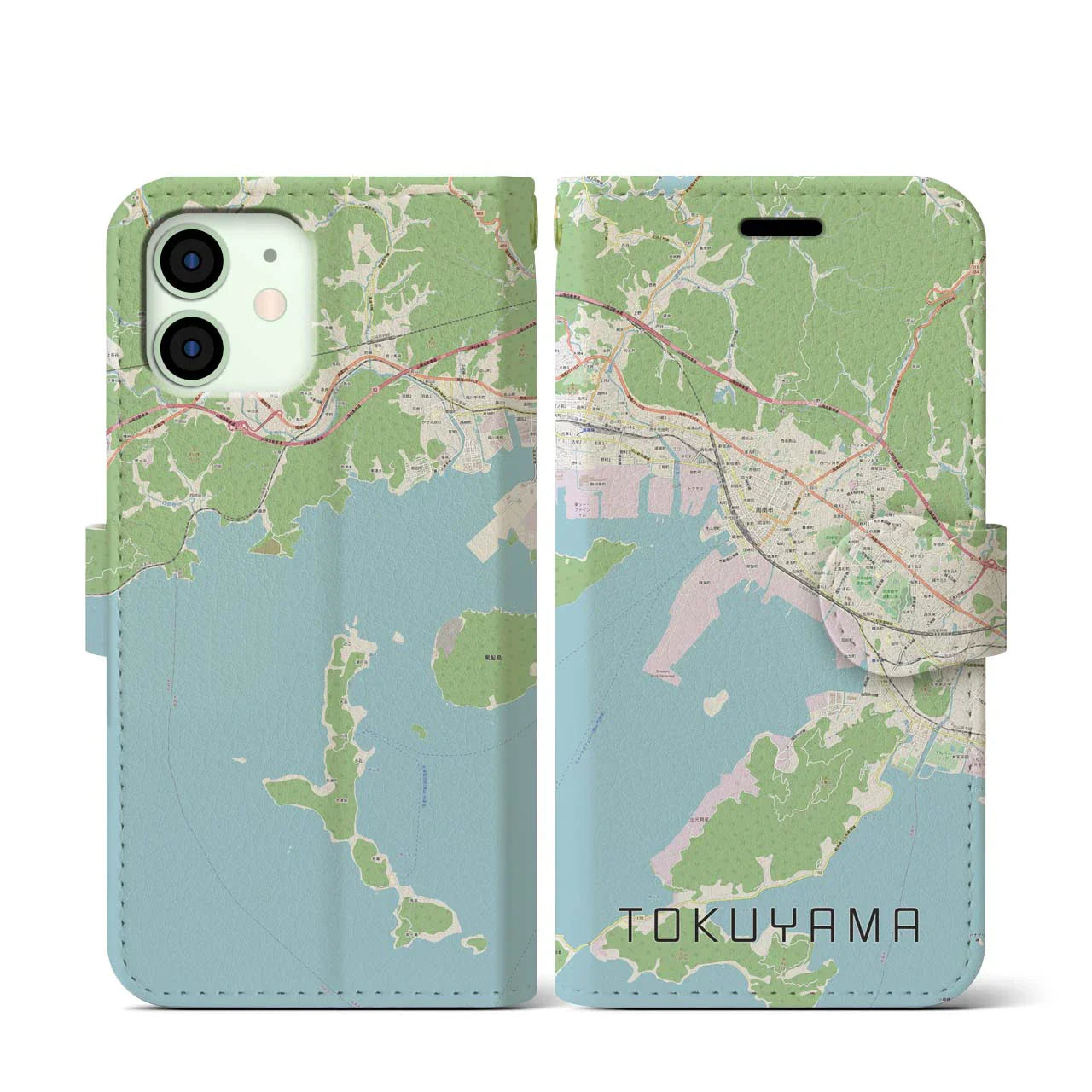 【徳山（山口県）】地図柄iPhoneケース（手帳タイプ）ナチュラル・iPhone 12 mini 用