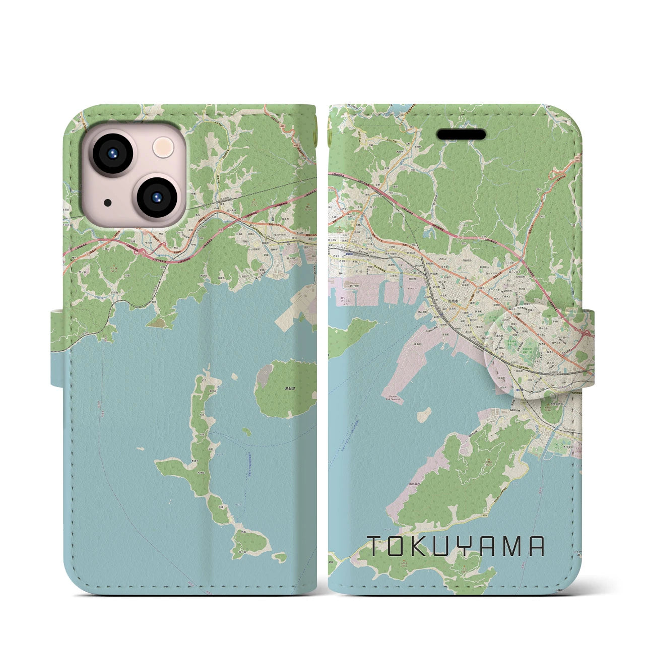 【徳山】地図柄iPhoneケース（手帳両面タイプ・ナチュラル）iPhone 13 mini 用