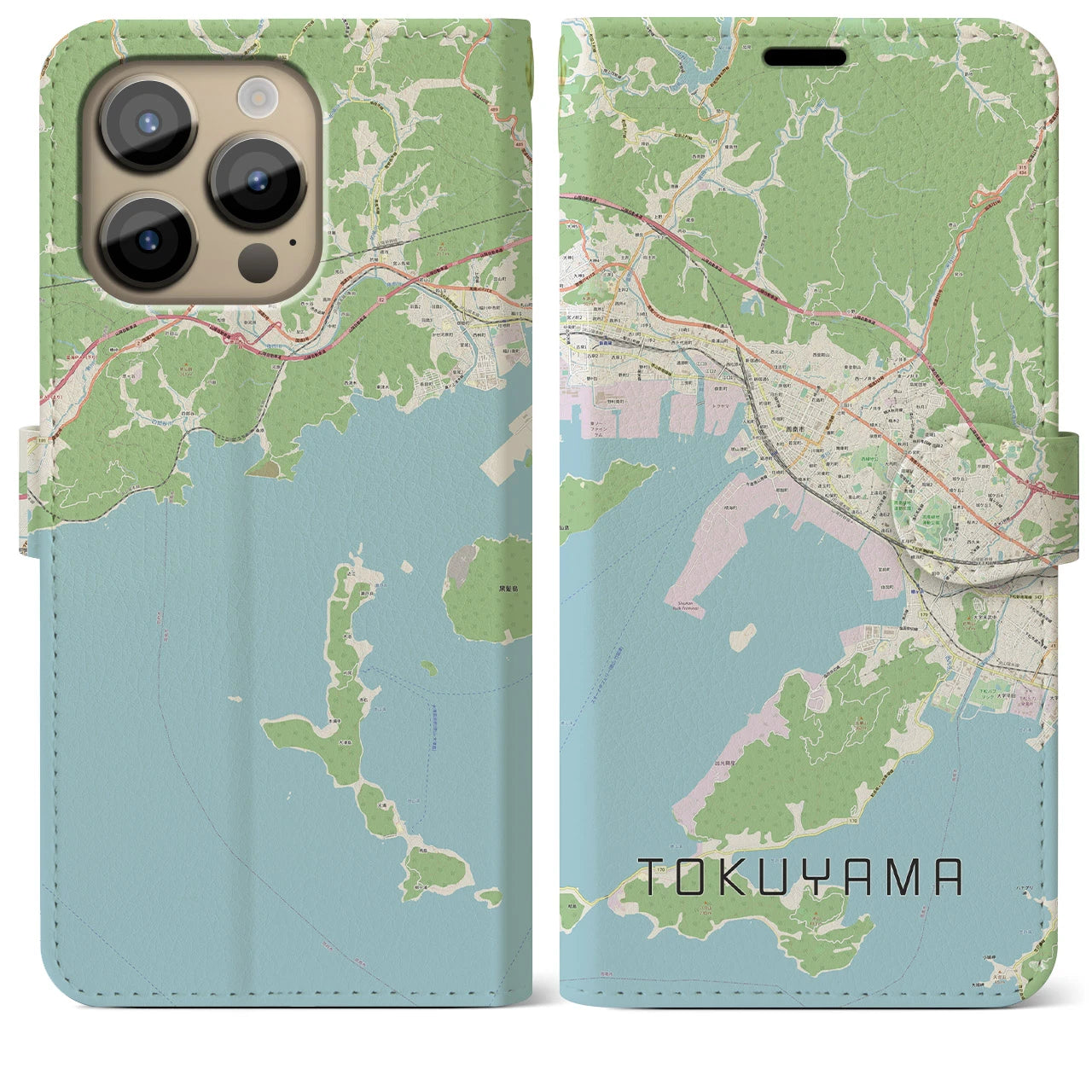 【徳山】地図柄iPhoneケース（手帳両面タイプ・ナチュラル）iPhone 14 Pro Max 用