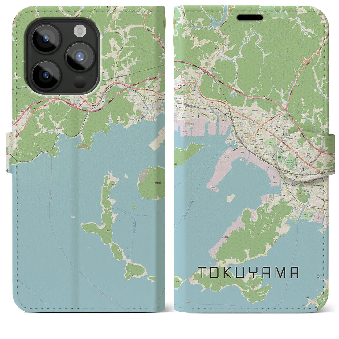 【徳山】地図柄iPhoneケース（手帳両面タイプ・ナチュラル）iPhone 15 Pro Max 用