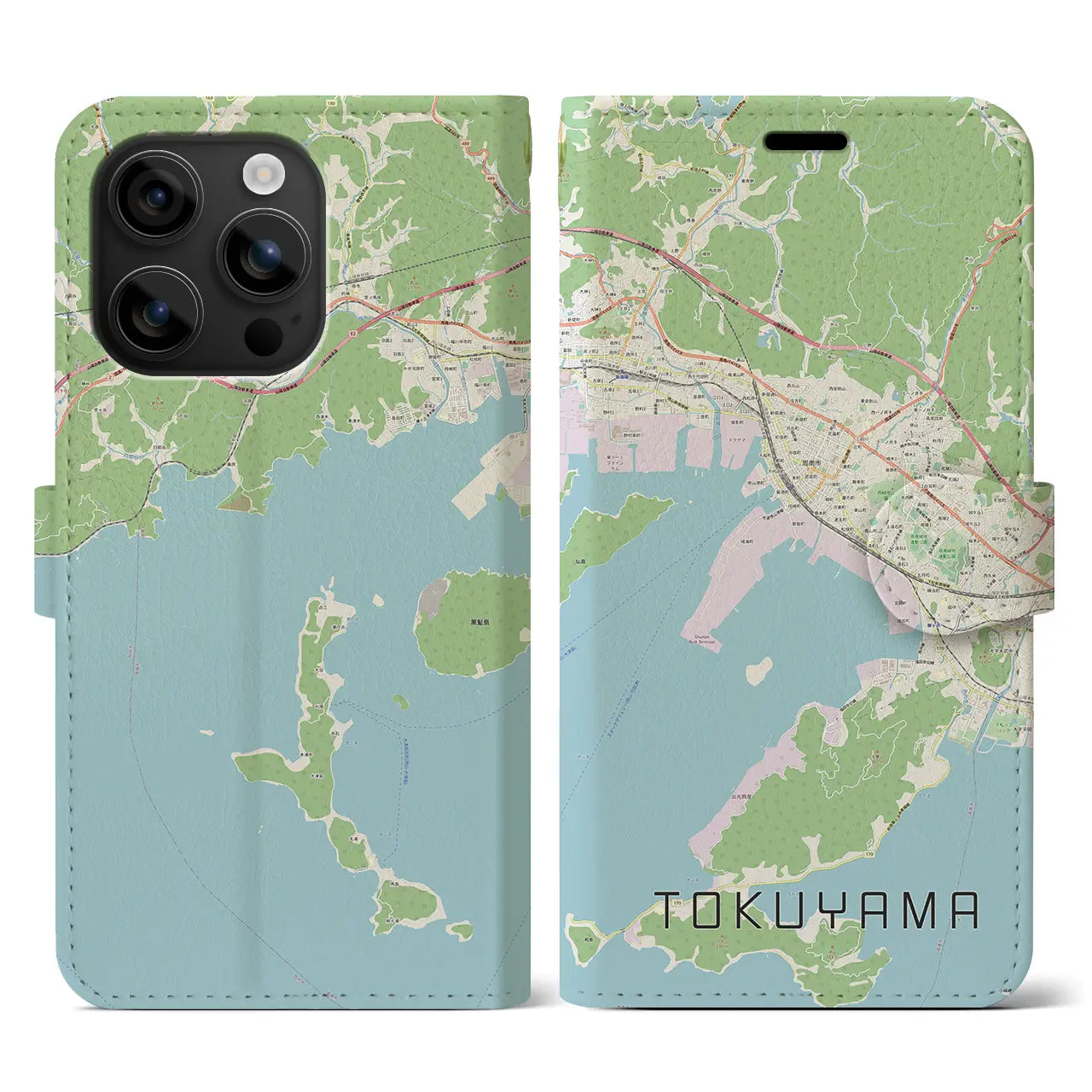 【徳山（山口県）】地図柄iPhoneケース（手帳タイプ）ナチュラル・iPhone 16 用