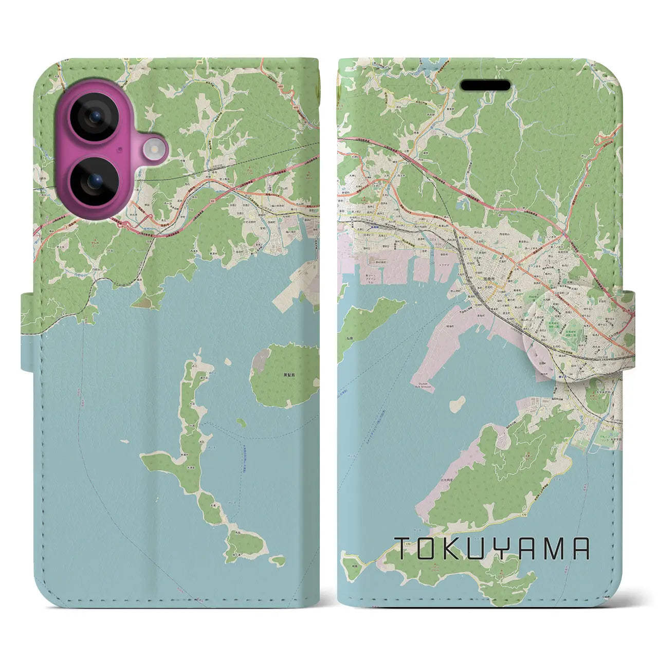 【徳山（山口県）】地図柄iPhoneケース（手帳タイプ）ナチュラル・iPhone 16 Pro 用