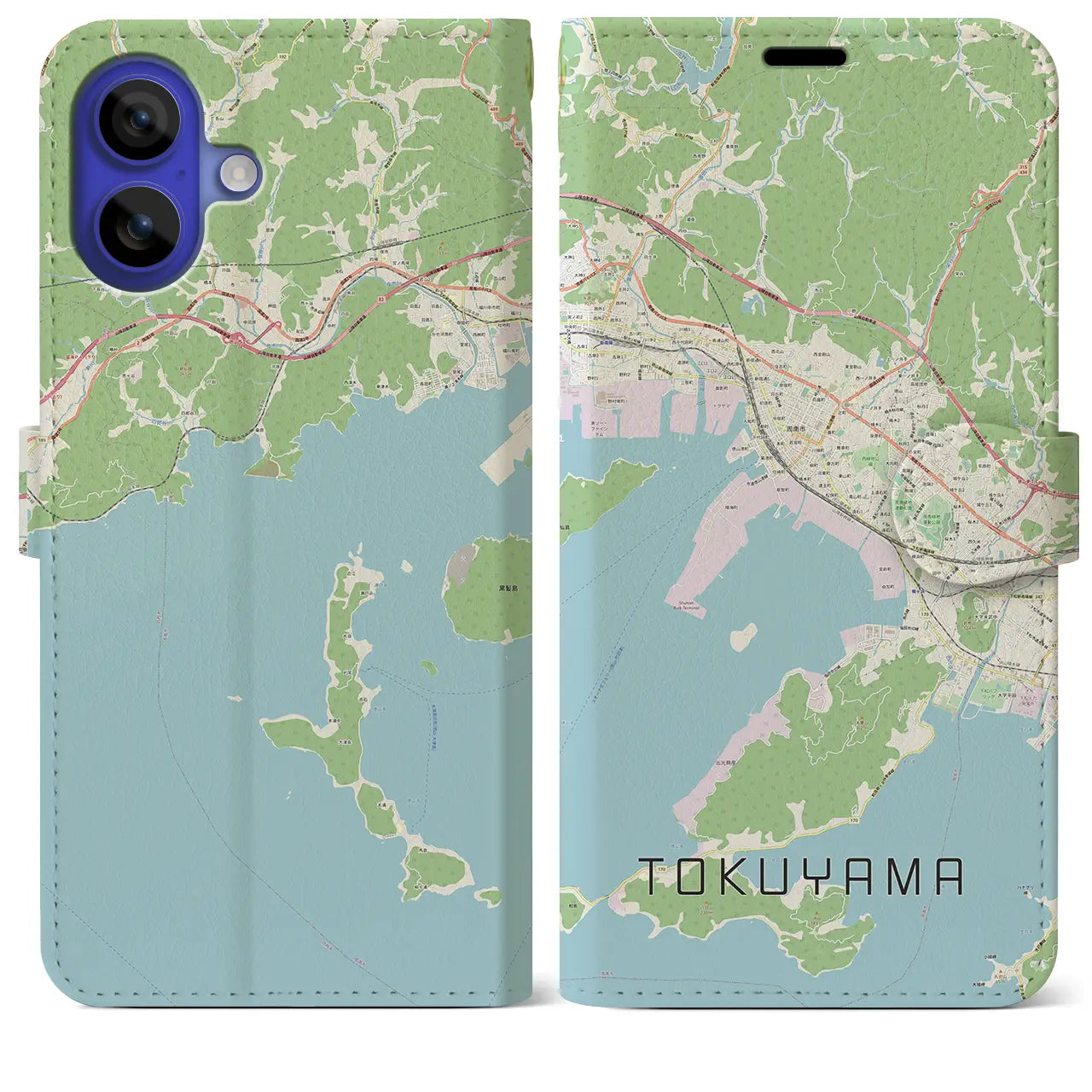 【徳山（山口県）】地図柄iPhoneケース（手帳タイプ）ナチュラル・iPhone 16 Pro Max 用