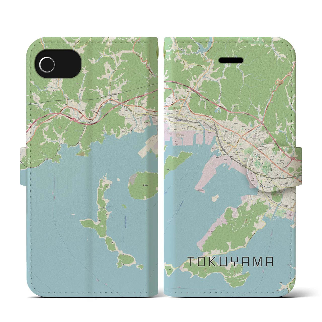 【徳山】地図柄iPhoneケース（手帳両面タイプ・ナチュラル）iPhone SE（第3 / 第2世代） / 8 / 7 / 6s / 6 用